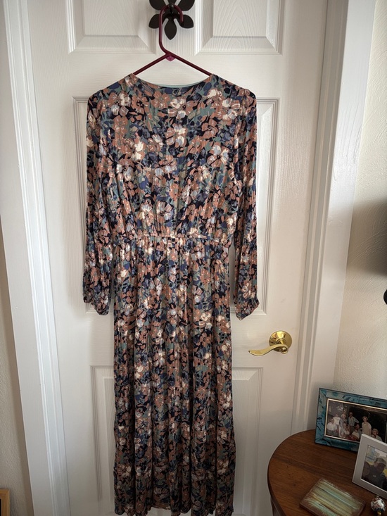 Emily Wonder Dusty Multicolor Floral Long Sleeve 3-tier Maxi Dress Size Small - Picture 6 of 12